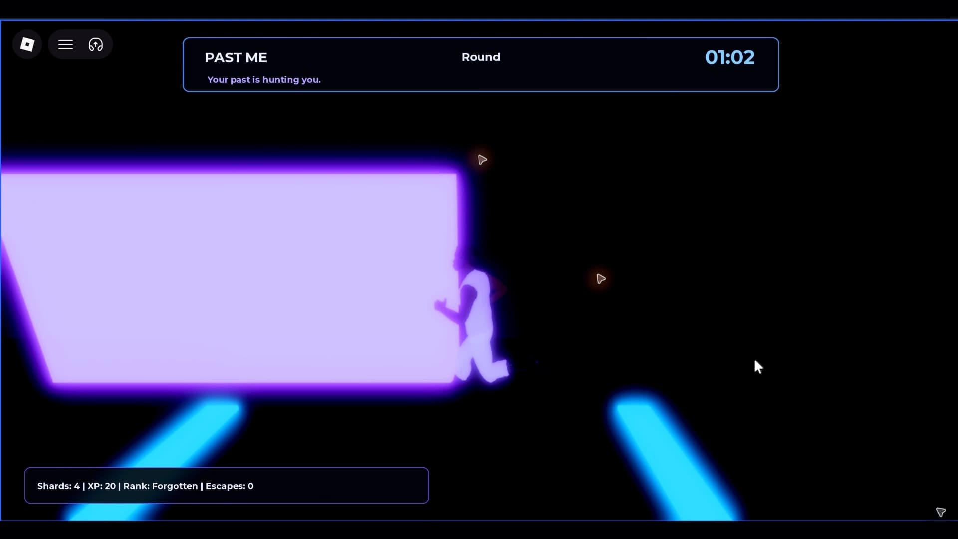 Past Me player reaching the illuminated exit after collecting four shards