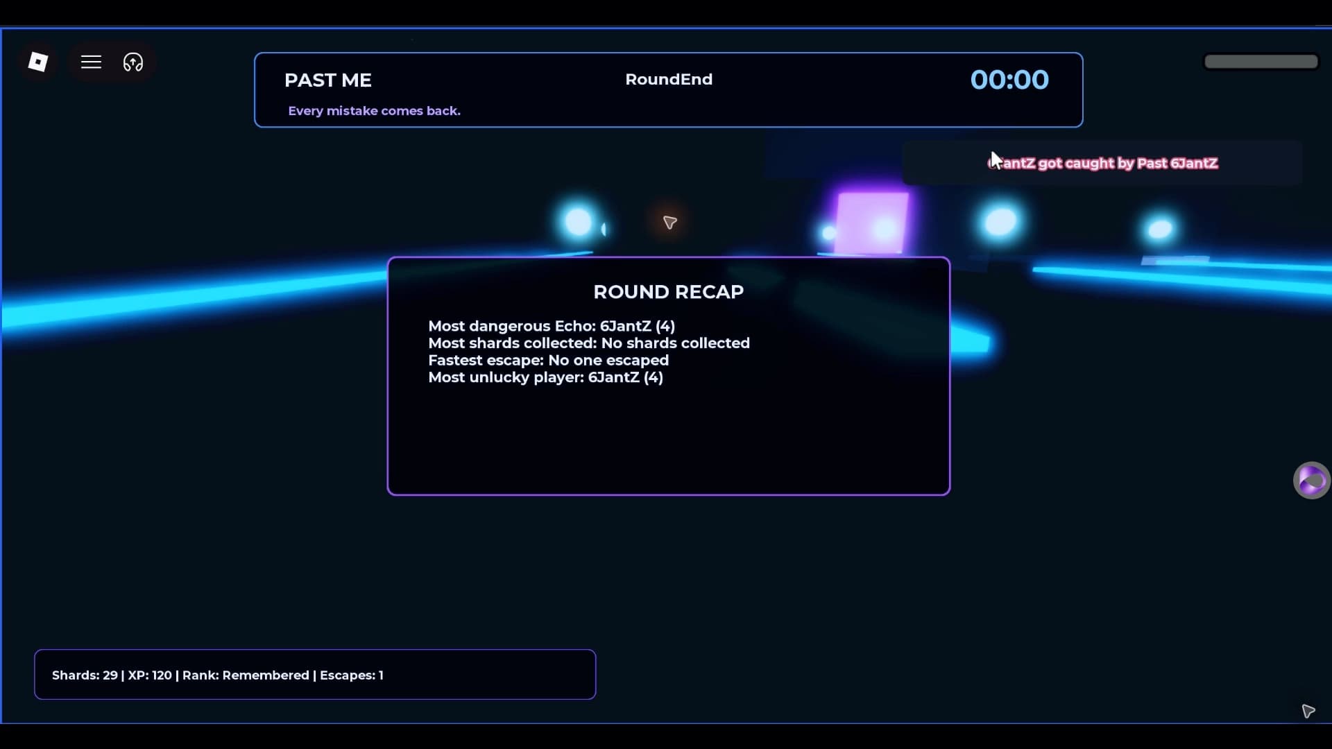 Past Me round recap after the player is caught by their recorded Echo