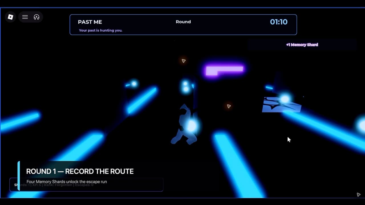 Past Me player collecting a Memory Shard during the first recorded route